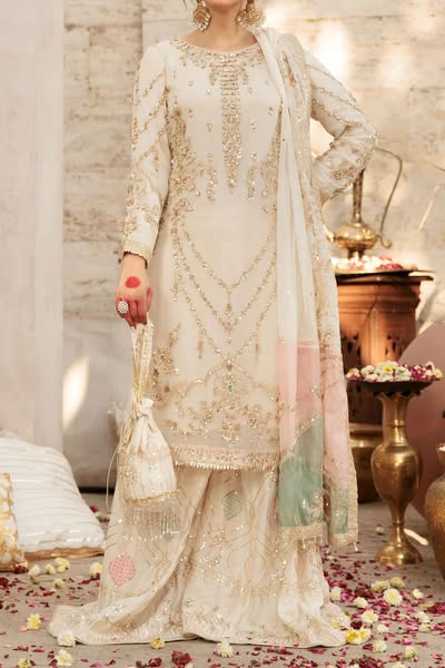 Off-White Colour Chiffon Trouser Viscose Dupatta Silk