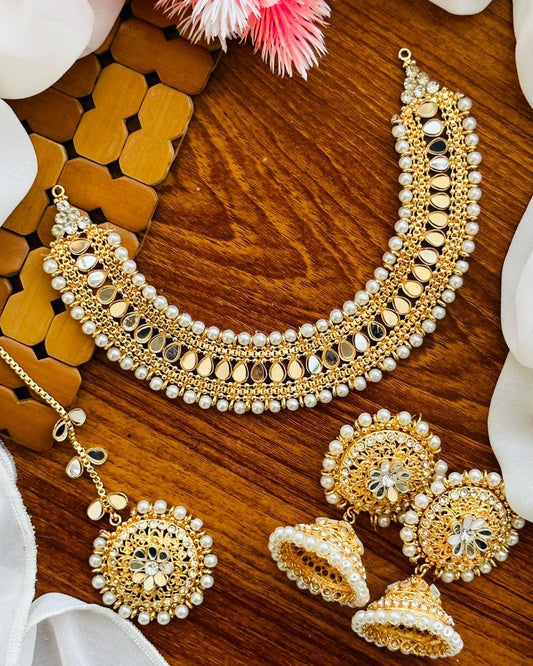 Gold Plated Faux Kundan Pearl Bridal Anklet Pair (2 Piece) Bracelet