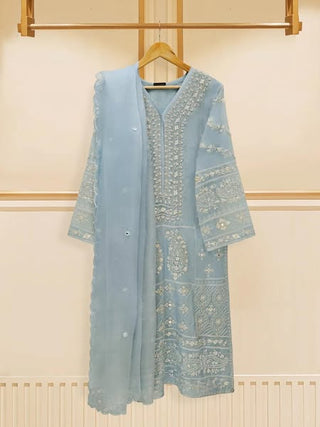 AGHANOOR 3 PIECE - PURE COTTON NET EMBROIDERED SUIT