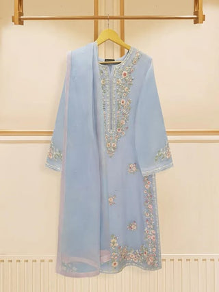 AGHANOOR 3 PIECE - PURE COTTON NET EMBROIDERED SUIT