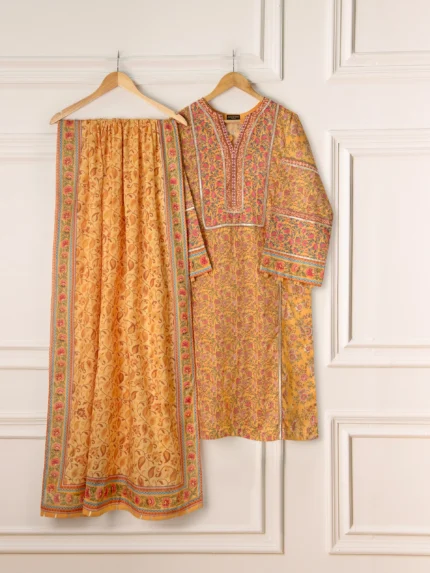 2 Piece - Embroidered Printed Cambric Shirt