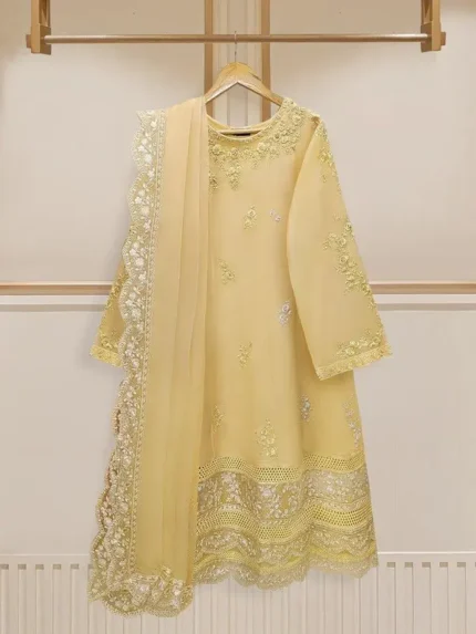 3 Piece - Pure Cotton Net Embroidered Suit S110259 Fabric Shirt